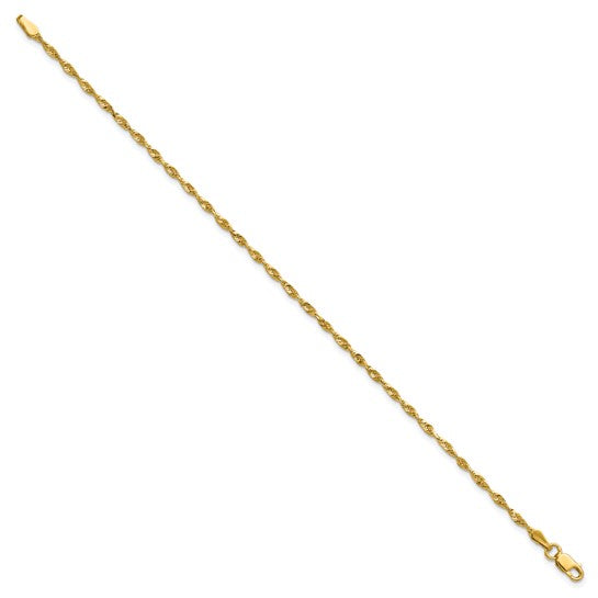 10K Yellow Gold 2.0mm Diamond-Cut Ultra-Light Rope Bracelet with Lobster Clasp