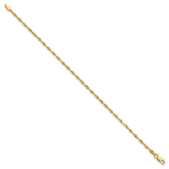 10K Yellow Gold 2.0mm Diamond-Cut Ultra-Light Rope Bracelet with Lobster Clasp
