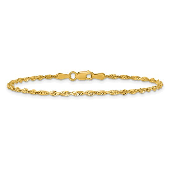 10K Yellow Gold 2.0mm Diamond-Cut Ultra-Light Rope Bracelet with Lobster Clasp