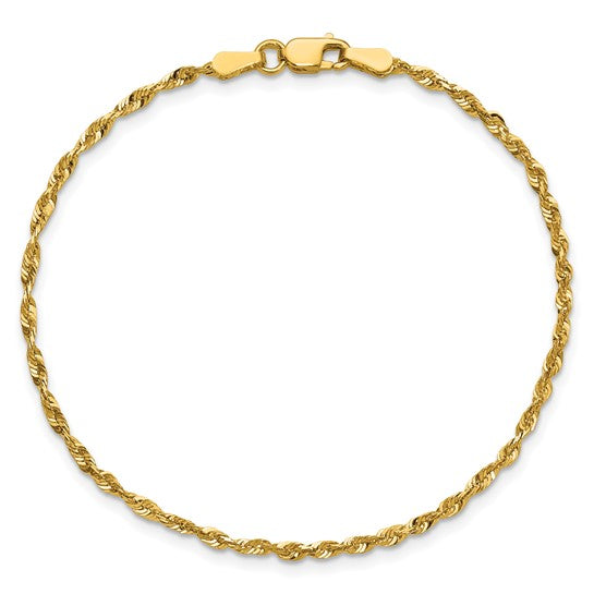 10K Yellow Gold 2.0mm Diamond-Cut Ultra-Light Rope Bracelet with Lobster Clasp