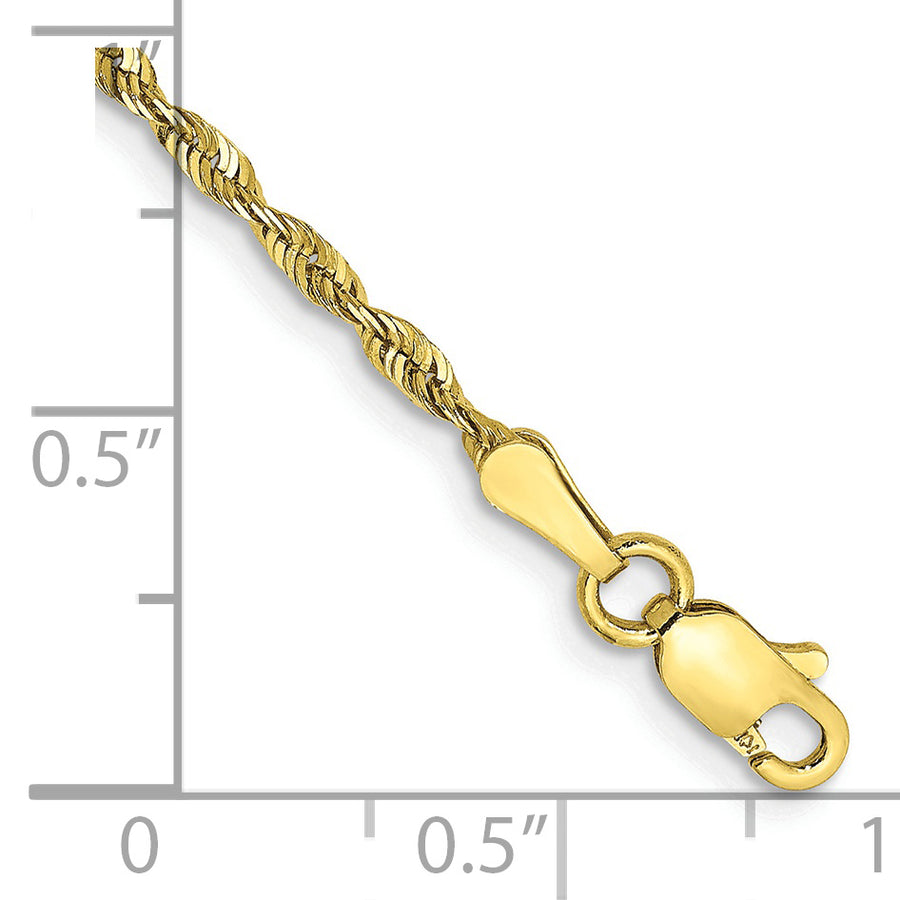 Tobillera de Cadena de Cuerda Diamond-Cut de 10K en Oro Amarillo de 2.0 mm (Extra Ligera) con Cierre de Langosta