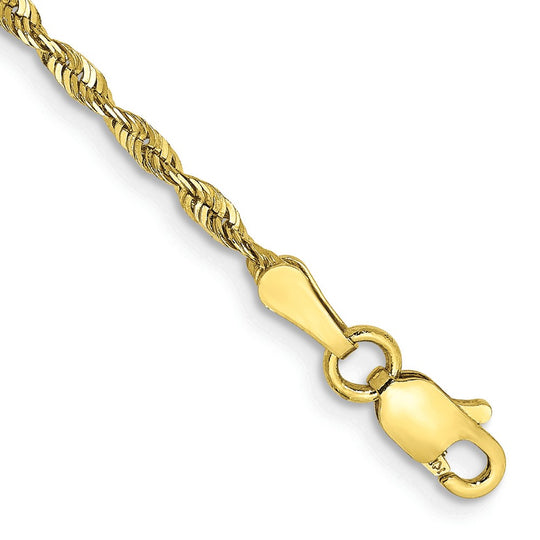 10K Yellow Gold 2.0mm Diamond-Cut Ultra-Light Rope Bracelet with Lobster Clasp