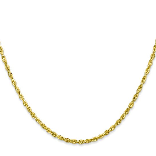 Cadena de Oro Amarillo de 10K — 2.25 mm, Estilo Cuerda con Corte Diamante, Ultraligera y Cierre de Langosta