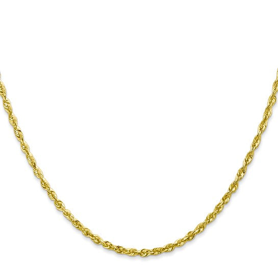 Cadena de Oro Amarillo de 10K — 2.25 mm, Estilo Cuerda con Corte Diamante, Ultraligera y Cierre de Langosta
