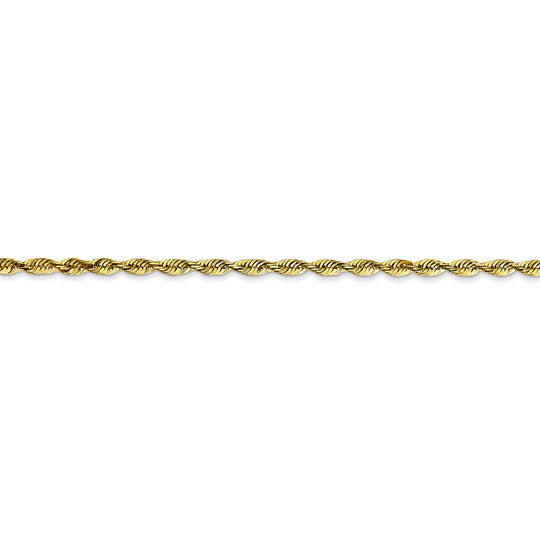Cadena de Oro Amarillo de 10K — 2.25 mm, Estilo Cuerda con Corte Diamante, Ultraligera y Cierre de Langosta