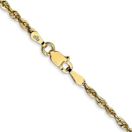 Cadena de Oro Amarillo de 10K — 2.25 mm, Estilo Cuerda con Corte Diamante, Ultraligera y Cierre de Langosta