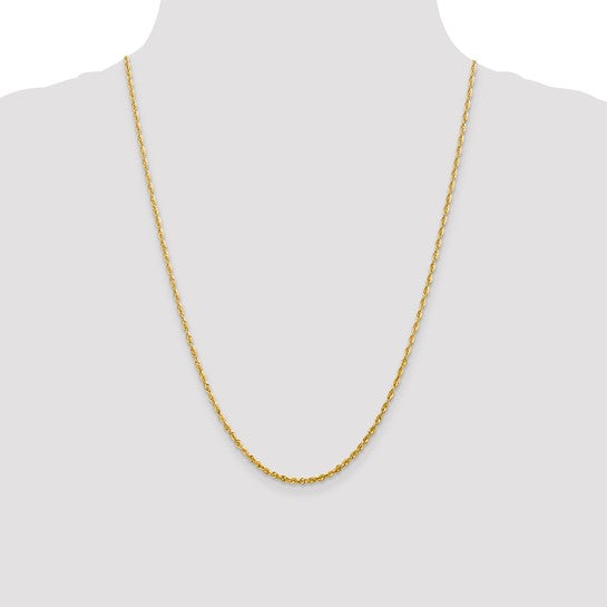 Cadena de Oro Amarillo de 10K — 2.25 mm, Estilo Cuerda con Corte Diamante, Ultraligera y Cierre de Langosta
