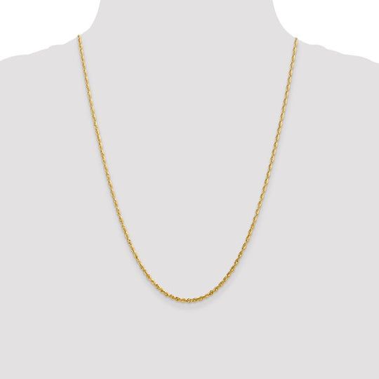 Cadena de Oro Amarillo de 10K — 2.25 mm, Estilo Cuerda con Corte Diamante, Ultraligera y Cierre de Langosta