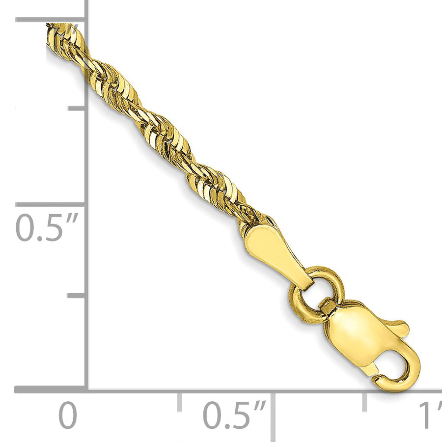 Tobillera de Oro Amarillo de 10K y 9 Pulgadas con Cadena de Cuerda Diamantada Extraligera de 2.25 mm y Broche de Langosta