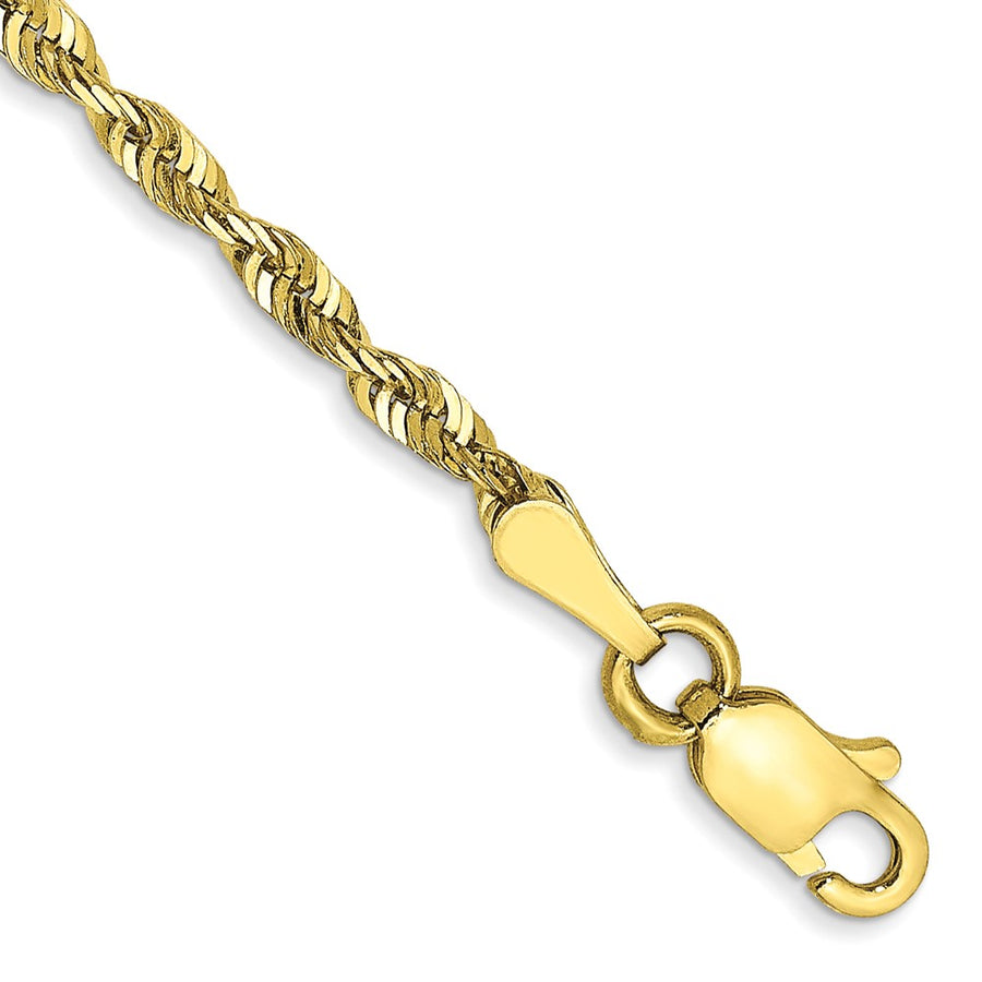Tobillera de Oro Amarillo de 10K y 9 Pulgadas con Cadena de Cuerda Diamantada Extraligera de 2.25 mm y Broche de Langosta