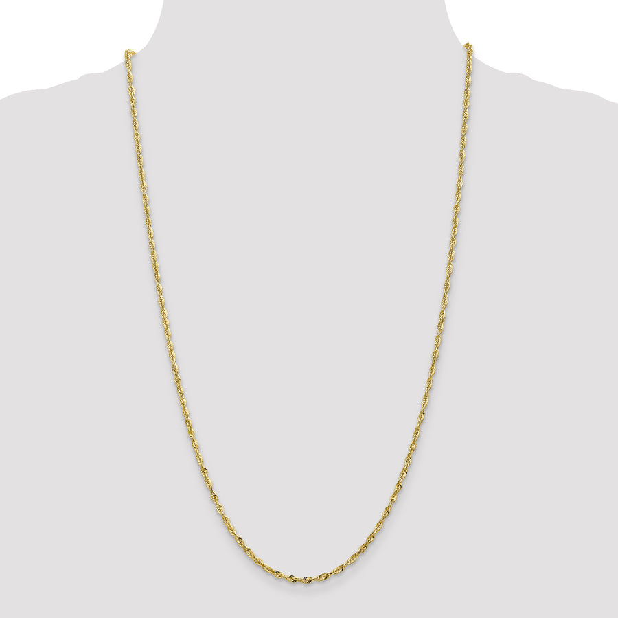 Cadena de Cuerda Extra-Ligera D/C de Oro Amarillo de 10K, 2.50 mm