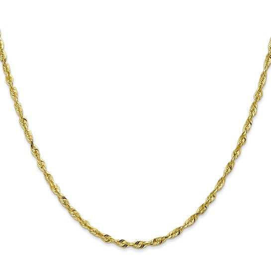 Cadena de Oro Amarillo 10K – Cuerda Extra Ligera de 2.5 mm con Corte Diamante y Cierre Langosta