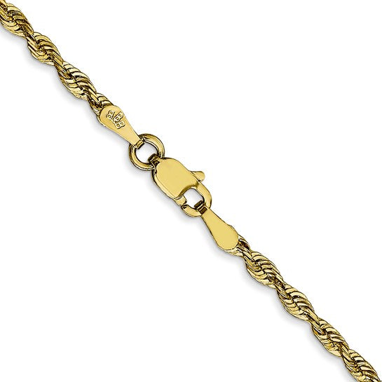 Cadena de Cuerda Extra-Ligera D/C de Oro Amarillo de 10K, 2.50 mm