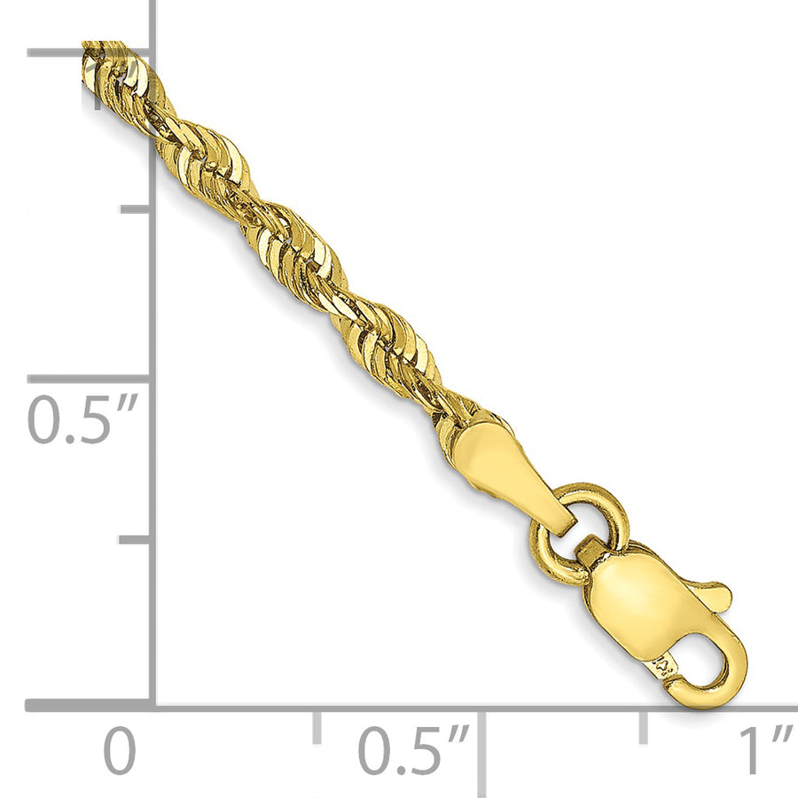 Pulsera de Cuerda Extra Ligera de 10k Oro Amarillo de 2.50 mm con Cierre de Langosta