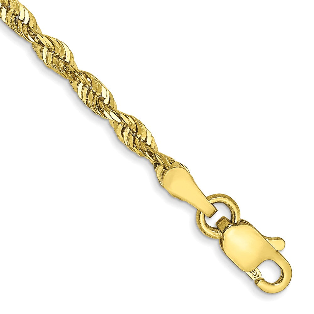 Cadena de Cuerda Extra Ligera de Oro Amarillo de 10K, 2.50 mm, Corte Diamante con Cierre de Langosta