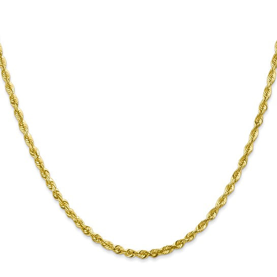 Cadena de Cuerda Extra-Ligera de Oro Amarillo 10K de 2.75 mm con Corte de Diamante y Cierre de Langosta