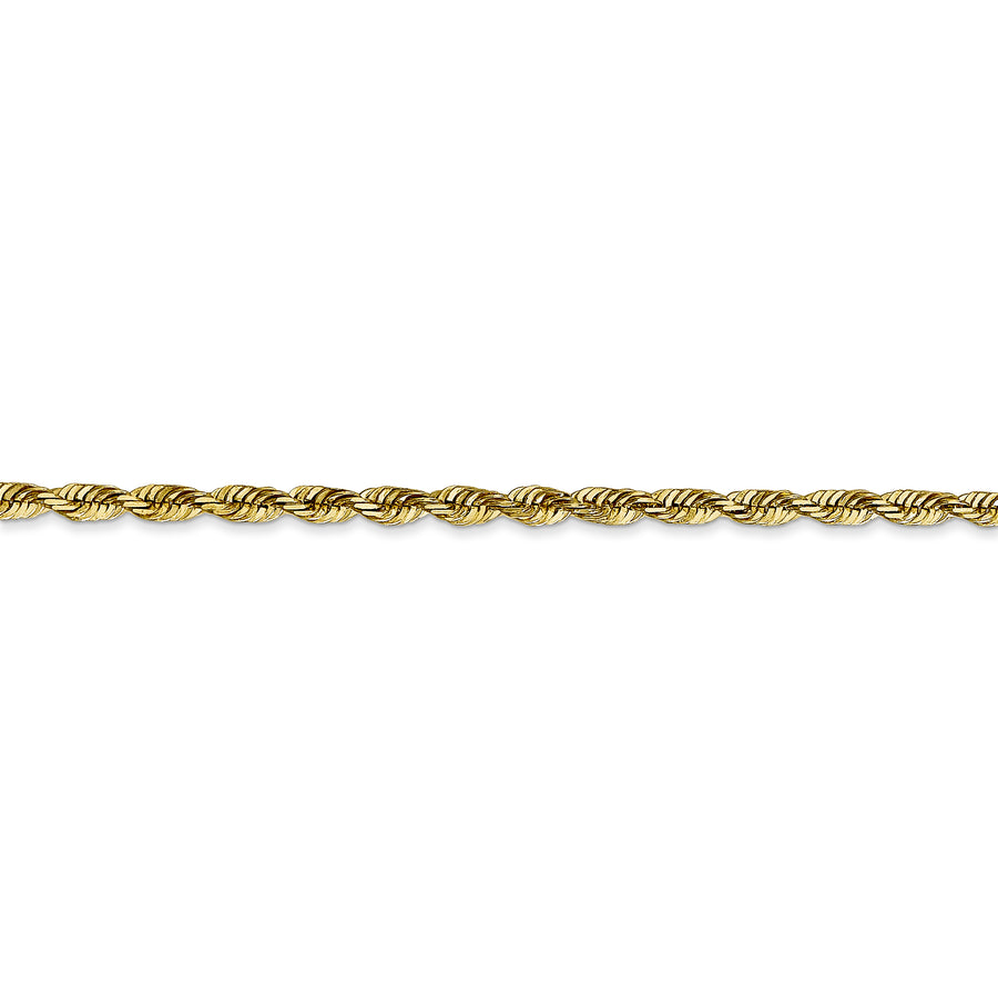 Cadena de Cuerda Extra-Ligera de Oro Amarillo 10K de 2.75 mm con Corte de Diamante y Cierre de Langosta