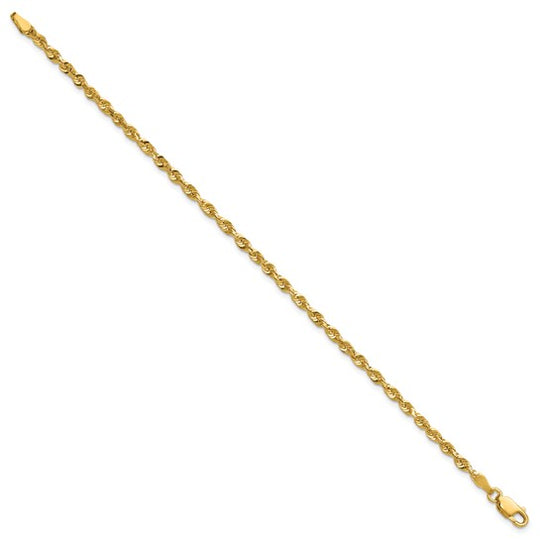 Pulsera de Oro Amarillo de 10K, 2.75mm, Rope Extra-Ligera con Corte Diamante y Cierre de Langosta