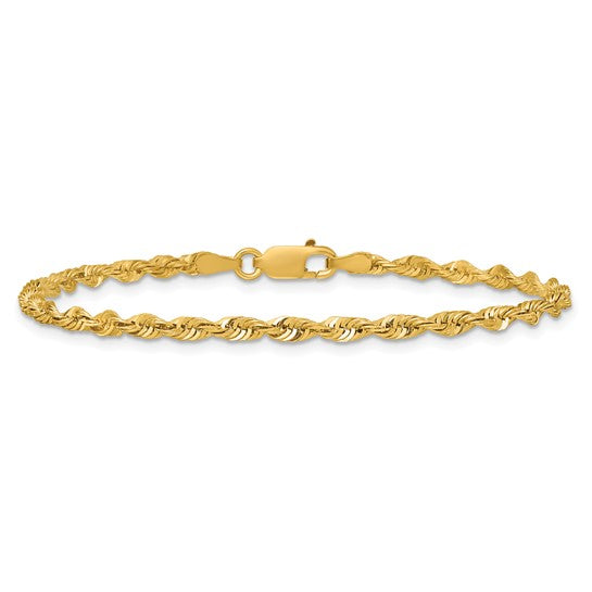 Pulsera de Oro Amarillo de 10K, 2.75mm, Rope Extra-Ligera con Corte Diamante y Cierre de Langosta