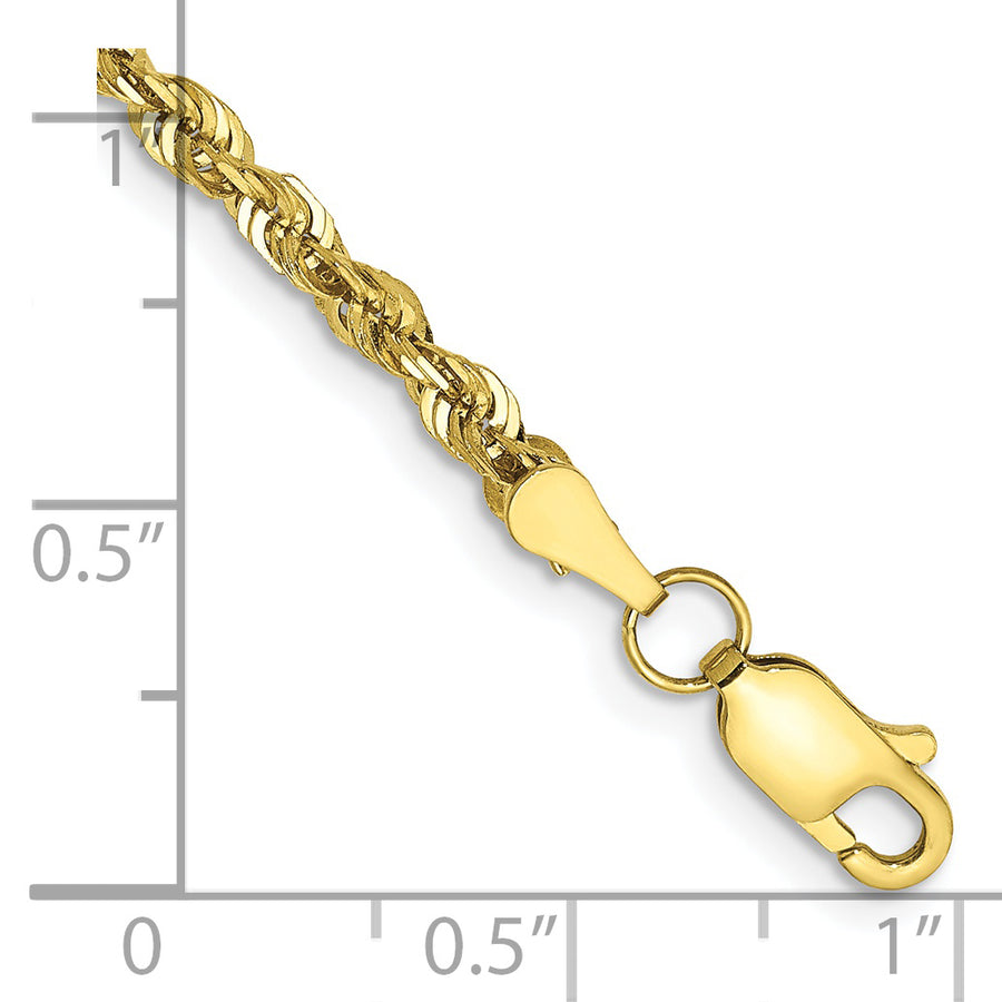 Pulsera de Oro Amarillo de 10K, 2.75mm, Rope Extra-Ligera con Corte Diamante y Cierre de Langosta