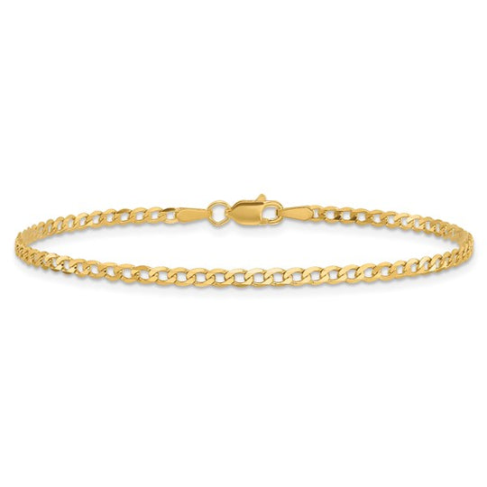Tobillera de Oro Amarillo de 10K y 9 Pulgadas con Cadena Tipo Curb Biselada Plana de 2.2 mm y Broche de Langosta