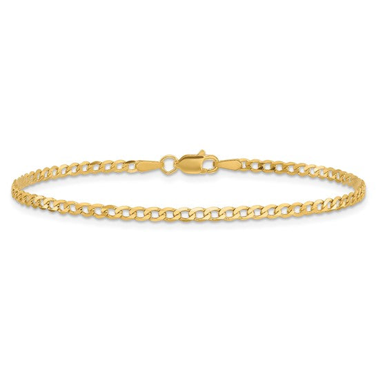 Tobillera de Oro Amarillo de 10K y 9 Pulgadas con Cadena Tipo Curb Biselada Plana de 2.2 mm y Broche de Langosta