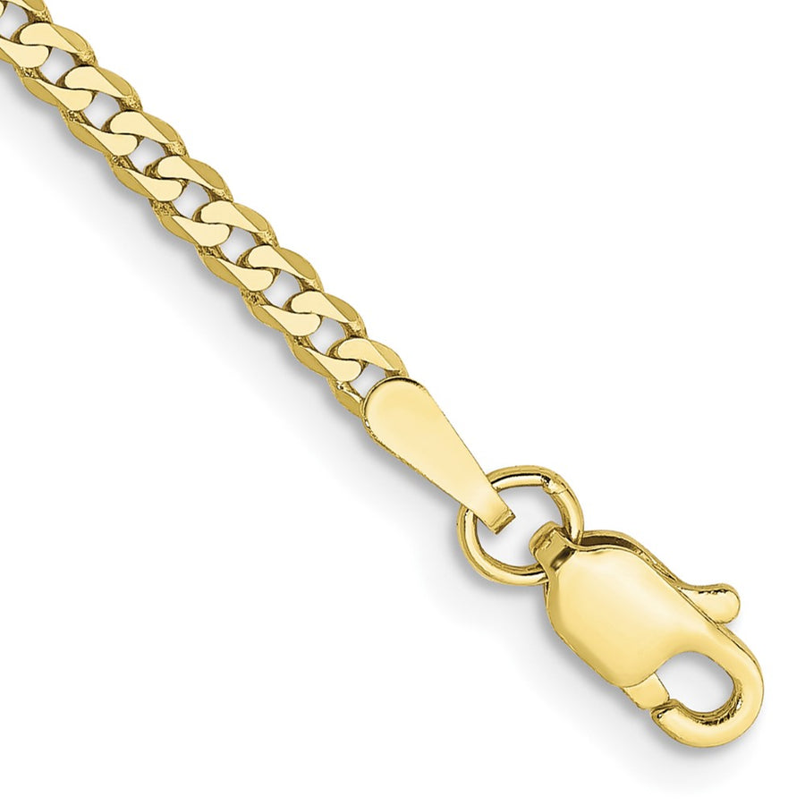 Tobillera de Oro Amarillo de 10K y 9 Pulgadas con Cadena Tipo Curb Biselada Plana de 2.2 mm y Broche de Langosta