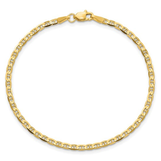 Tobillera de Cadena Anchor Plana de Oro Amarillo 10K de 10 Pulgadas
