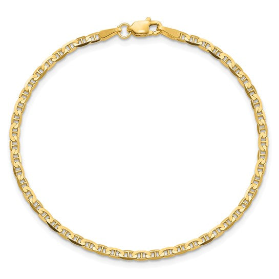 Tobillera de 10K de Oro Amarillo de 9 pulgadas con Cadena Ancla de 2.4 mm y Cierre de Langosta