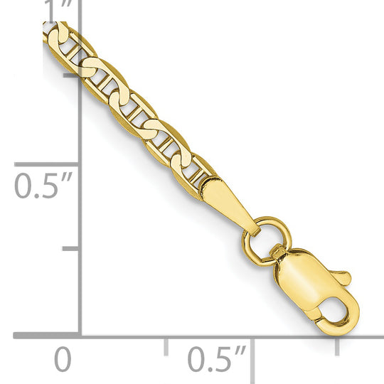 Tobillera de Cadena Anchor Plana de Oro Amarillo 10K de 10 Pulgadas