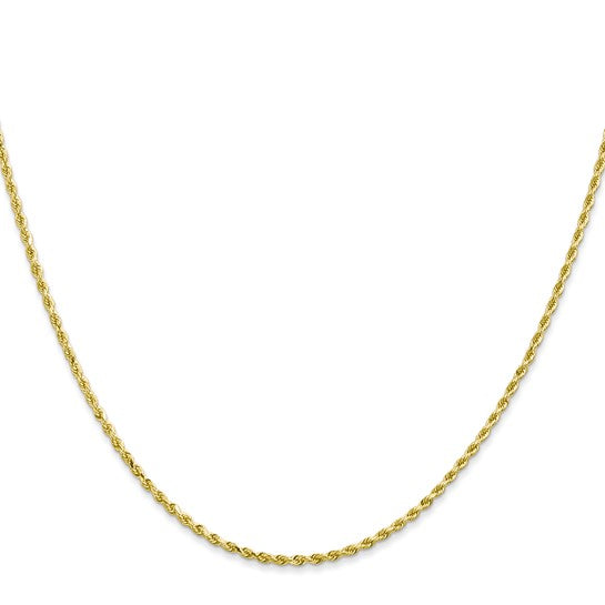 Cadena de Cuerda de Oro Amarillo de 10K de 1.5 mm con Corte de Diamante y Cierre de Langosta