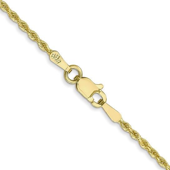 Cadena de Cuerda de Oro Amarillo de 10K de 1.5 mm con Corte de Diamante y Cierre de Langosta