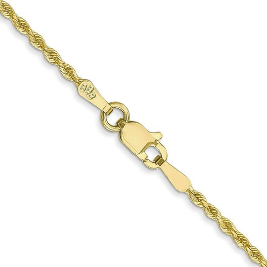 Cadena de Cuerda de Oro Amarillo de 10K de 1.5 mm con Corte de Diamante y Cierre de Langosta