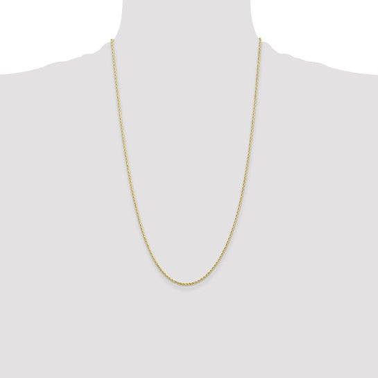 Cadena de Cuerda de Oro Amarillo de 10K de 1.5 mm con Corte de Diamante y Cierre de Langosta