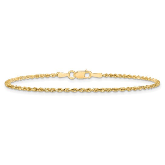 Tobillera de Oro Amarillo de 10K con Cadena de Cuerda Diamantada de 1.5mm y Cierre de Langosta de 9 Pulgadas