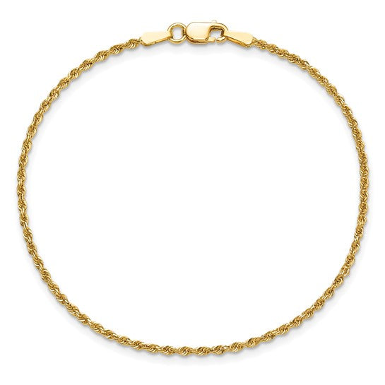 Tobillera de Oro Amarillo de 10K con Cadena de Cuerda Diamantada de 1.5mm y Cierre de Langosta de 9 Pulgadas