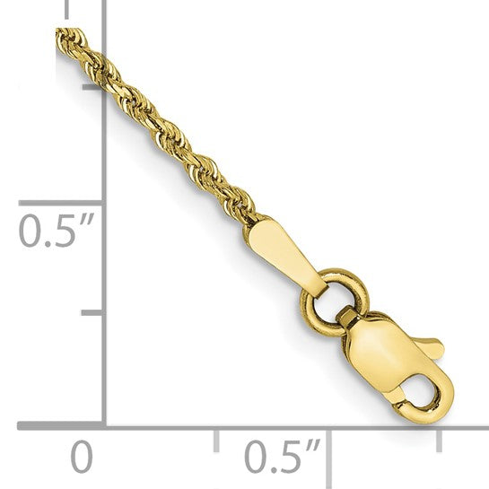 Tobillera de Oro Amarillo de 10K con Cadena de Cuerda Diamantada de 1.5mm y Cierre de Langosta de 9 Pulgadas