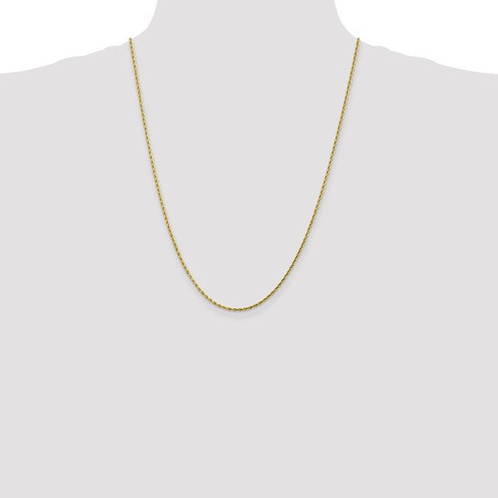 Cadena de Cuerda de Oro Amarillo 10k 24 Pulgadas 1.75mm con Corte Diamante y Cierre tipo Langosta
