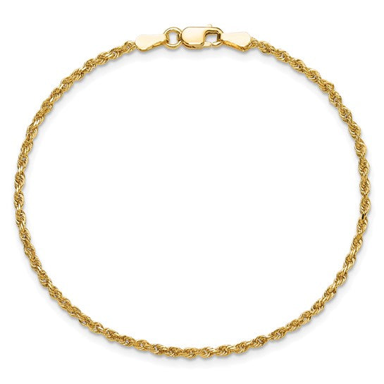 Tobillera de Cadena de Cuerda Diamond-Cut de 10K en Oro Amarillo de 1.75 mm con Cierre de Langosta