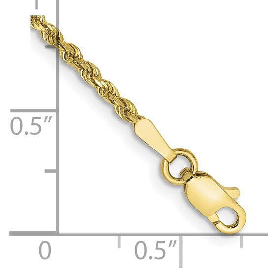 Tobillera de Cadena de Cuerda Diamond-Cut de 10K en Oro Amarillo de 1.75 mm con Cierre de Langosta