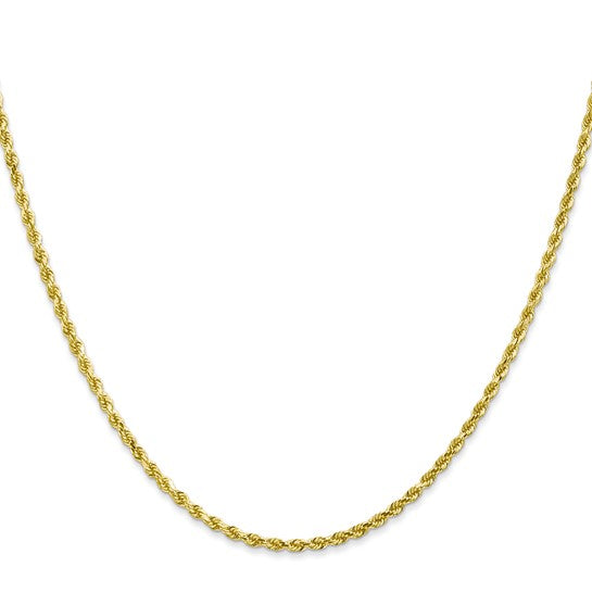 Cadena de Oro Amarillo 10K de 26 Pulgadas y 2mm de Grosor Tipo Cuerda con Corte Diamantado y Cierre de Langosta