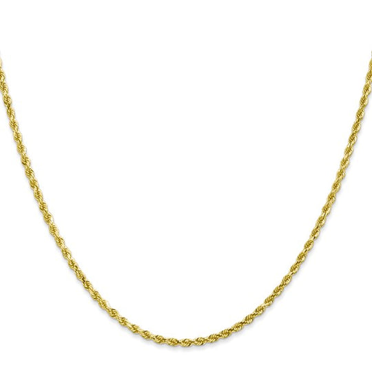 Cadena de Oro Amarillo 10K de 26 Pulgadas y 2mm de Grosor Tipo Cuerda con Corte Diamantado y Cierre de Langosta