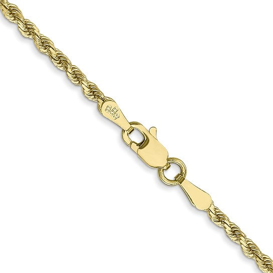 Cadena de Cuerda Diamantada en Oro Amarillo de 10K – 28 Pulgadas, 2 mm con Cierre Langosta