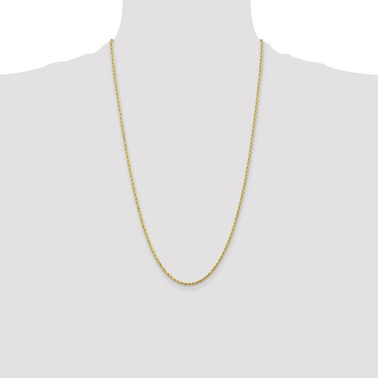 Cadena de Oro Amarillo 10K de 26 Pulgadas y 2mm de Grosor Tipo Cuerda con Corte Diamantado y Cierre de Langosta