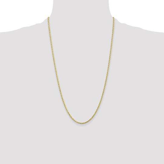 Cadena de Oro Amarillo 10K de 26 Pulgadas y 2mm de Grosor Tipo Cuerda con Corte Diamantado y Cierre de Langosta