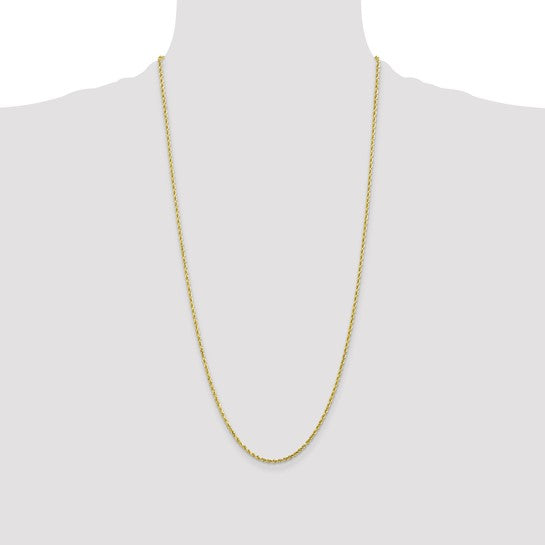 Cadena de Cuerda Diamantada en Oro Amarillo de 10K – 28 Pulgadas, 2 mm con Cierre Langosta