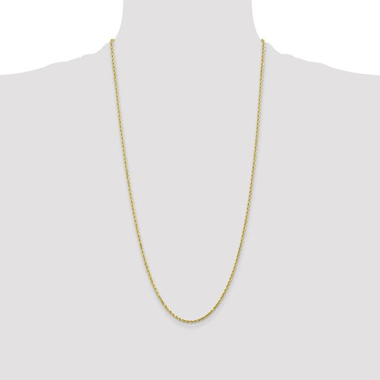 Cadena de Cuerda Diamantada en Oro Amarillo de 10K – 28 Pulgadas, 2 mm con Cierre Langosta