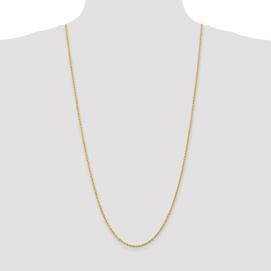 Cadena de Oro Amarillo 10K – 1 pulgada, 2 mm, Cuerda con Corte Diamante y Cierre de Langosta