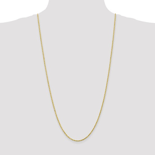 Cadena de Oro Amarillo 10K – 1 pulgada, 2 mm, Cuerda con Corte Diamante y Cierre de Langosta
