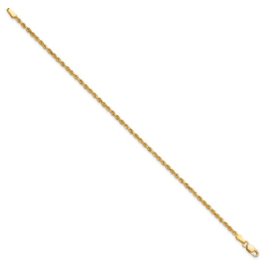 Tobillera 10K Oro Amarillo 10 Pulgadas 2mm Cadena Rope